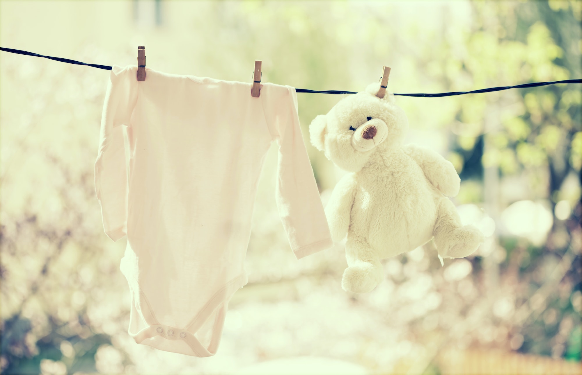 Baby clothes hanging on the clothesline